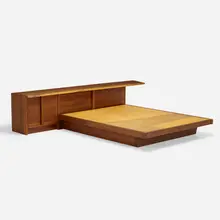 Conoid headboard and Conoid full-size platform bed by George Nakashima, 1966, American black walnut, sold Jan 2026