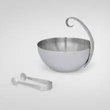 Russel Wright, Ice bowl with tongs, c. 1935, chrome-plated metal