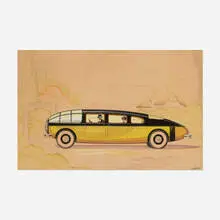 C.C. Bratten, Concept car rendering, c. 1930, gouache, watercolor and graphite on paper mounted to board
