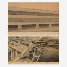 Walter W.W. Jones, Two renderings, c. 1940, ink, gouache and graphite on paper; graphite on paper