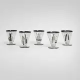 Art Déco, Tumblers with skyscrapers, set of five, c. 1935, enameled glass