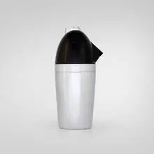Norman Bel Geddes, Soda King syphon bottle, 1935, chrome-plated brass, enameled aluminum