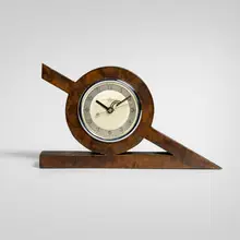 Gilbert Rohde, Table clock for the Century of Progress, Chicago, c. 1934, burl veneer, chromed metal, glass