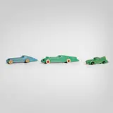 Machine Age, Toy cars, set of three, c. 1940, painted aluminum, rubber