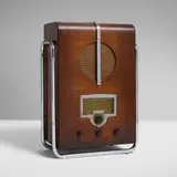 John Vassos, Floor radio, model 6T10, 1936, birch veneer, chrome-plated steel, plastic
