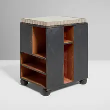 Paul Theodore Frankl, Skyscraper occasional table, c. 1928, paint and silver leaf over wood, reverse-painted glass