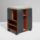 Paul Theodore Frankl, Skyscraper occasional table, c. 1928, paint and silver leaf over wood, reverse-painted glass