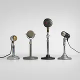 Machine Age, Collection of four microphones, c. 1935-39, chrome-plated metal, stainless steel, crackle-lacquered steel