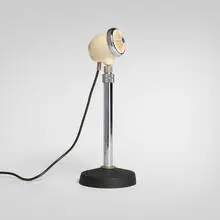 Modern, Table microphone, c. 1945, chrome-plated metal, stainless steel, crackle-lacquered steel, plastic