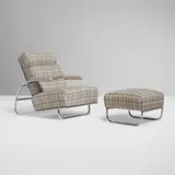 Gilbert Rohde, Adjustable lounge chair and ottoman, c. 1935, upholstery, chrome-plated steel