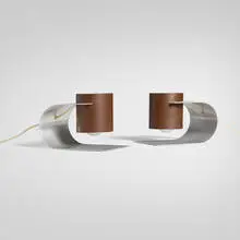 Machine Age, Table lamps, pair, c. 1940, enameled aluminum and aluminum