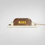 Lawson Time Inc., Table clock, model 350, c. 1933, copper, brass, marble, acrylic