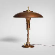 Bert Dickerson, Guardsman table lamp, 1937, brass, enameled brass