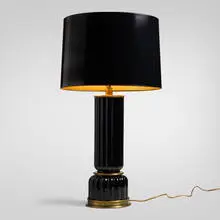 George Sakier, Table lamp, c. 1935, black onyx glass, brass, paper shade