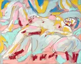 Luciano Castelli, Liegender Akt (A plump pink nude)