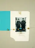 Martin Kippenberger, Gefängisaufseherinnnen in der Njertschinsker Frauenkatorga, 1985, Collage, Bleistift, Goldkronen mit Zahnfragmenten, Klebstoff und Klebeband auf Karton