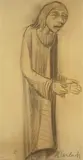 Ernst Barlach, Lehrender Christus, mit vorgestreckten Händen, 1922, Kohle auf festem Papier (aus einem Skizzenblock)