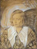 Stanisław Ignacy Witkiewicz, Portrait Jadwiga Sobolewska von den Blazejewicz, 1933, Pastell und Kohle auf Papier, auf Pappe aufgezogen