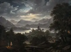 Frank von Negelsfürst, Gebirgssee bei Mondlicht, 1841, Öl auf Leinwand