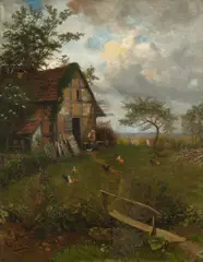 Adolf Lins, Ländliche Idylle am Abend, Um 1880, Öl auf Leinwand