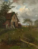 Adolf Lins, Ländliche Idylle am Abend, Um 1880, Öl auf Leinwand