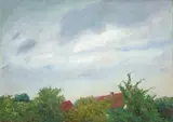 Emil Orlík, Aus Mecklenburg. Dächer und Himmel, 1918, Öl auf Pappe
