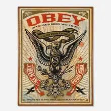 Shepard Fairey, Lesser Gods Eagle (HPM), 2004, screenprint in colors, spray paint and paper collage on panel in artist's frame