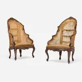 Victorian, Chairs, pair, burlap, wood
