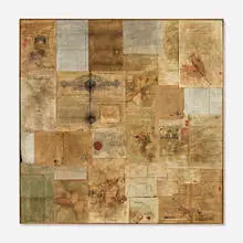 Ron Pippin, Untitled (Wax Manuscripts), wax, nails, found paper and mixed media collage on panel in artist's frame