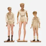 Pierre Imans, Boy mannequins, set of three, c. 1925, lacquered wax, hair, glass, porcelain, fabric, wood