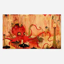 Camille Rose Garcia, The Fall, 2003, acrylic, glitter and paper collage on panel