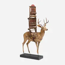 Ron Pippin, Deer Assemblage, collaged paper, plastic, wood, leather, steel wire, mixed media