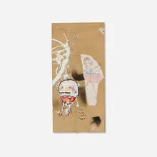 David Choe, Two Left Feet, 2002, mixed media on brown paper bag