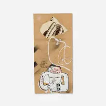 David Choe, Cuts Like a Knife..., 2002, mixed media on brown paper bag