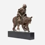 Ron Pippin, Figure riding bear, painted plaster and wood, feather, leather, bone, metal, mixed media assemblage