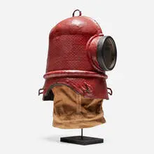 Sand-blasting hood by Antique, c. 1920, painted rubber, steel, glass, fabric, sold Sep 2025