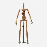 Victorian articulated figure on stand by attribution Francois-Pierre Guillois, c. 1900, wood, brass, steel, burlap, sold Sep 2025