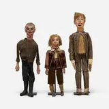 W.H.J. Shaw, Collection of three ventriloquist dummies, c. 1910, painted wood and composite, papier-mâché, textile and hair