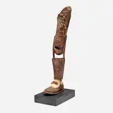 Antique, Child's prosthetic leg on stand, c. 1920, wood, canvas, leather, steel