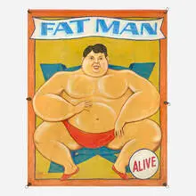 "Tattoo Jack" Cripe, Sideshow circus banner, c. 1950, acrylic on canvas, steel, leather