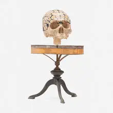 Phrenological skull by Antique, c. 1900, brass, wood, plaster, steel, sold Sep 2025