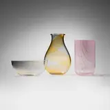 Collection of three vases by Lino Tagliapietra, 1988, hand-blown glass, sold Nov 2025