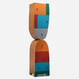 Dancer cabinet by Lyn Godley and Lloyd Schwan, c. 1990, walnut, lacquered wood, anodized aluminum, sold Nov 2025