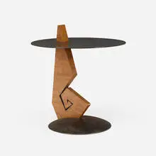 David Orth, Occasional table, 1997, patinated and engraved steel, maple