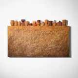 Lissa Hunter, Class, 2005, waxed linen thread, paper cord, paper, paint, various found and natural elements, fiberboard, plaster, pencil