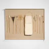 Dominic Di Mare, Untitled, c. 1980, mixed media found objects collaged to linen in acrylic case