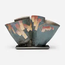 Pair on Base by Bennett Bean, c. 2000, pit-fired and painted earthenware, sold Nov 2025