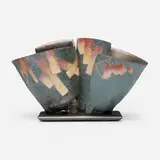 Bennett Bean, Pair on Base, c. 2000, pit-fired and painted earthenware