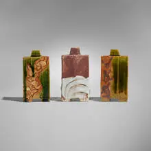 Ken Matsuzaki, Collection of three works, shino and oribe-glazed stoneware