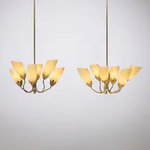 Mauri Almari, Chandelier, pair, c. 1950, brass, glass